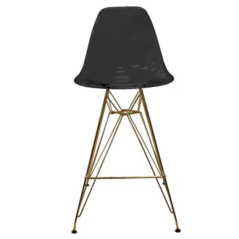 Tabouret de Bar Moderne en Acrylique LeisureMod Cresco, Base et Repose-Pieds en Acier Doré, Chaise de Hauteur Comptoir pour Cuisine, Bar à Petit-Déjeuner ou Salle à Manger, Lot de 2