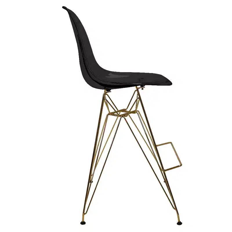 Tabouret de Bar Moderne en Acrylique LeisureMod Cresco, Base et Repose-Pieds en Acier Doré, Chaise de Hauteur Comptoir pour Cuisine, Bar à Petit-Déjeuner ou Salle à Manger, Lot de 2