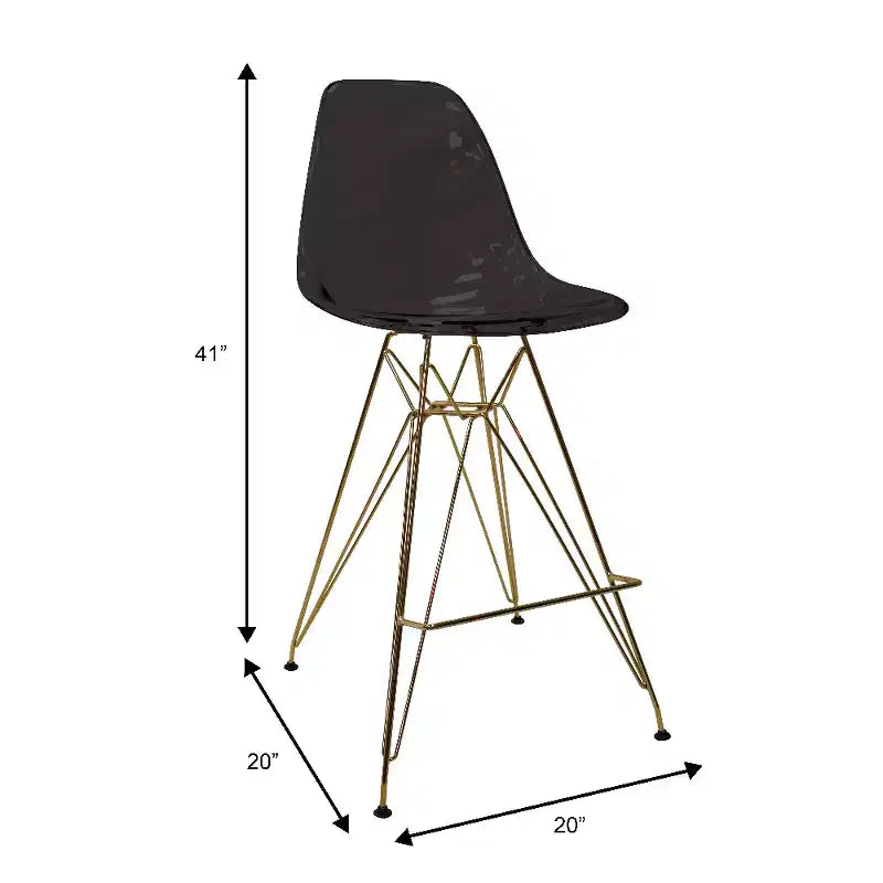 Tabouret de Bar Moderne en Acrylique LeisureMod Cresco, Base et Repose-Pieds en Acier Doré, Chaise de Hauteur Comptoir pour Cuisine, Bar à Petit-Déjeuner ou Salle à Manger, Lot de 2