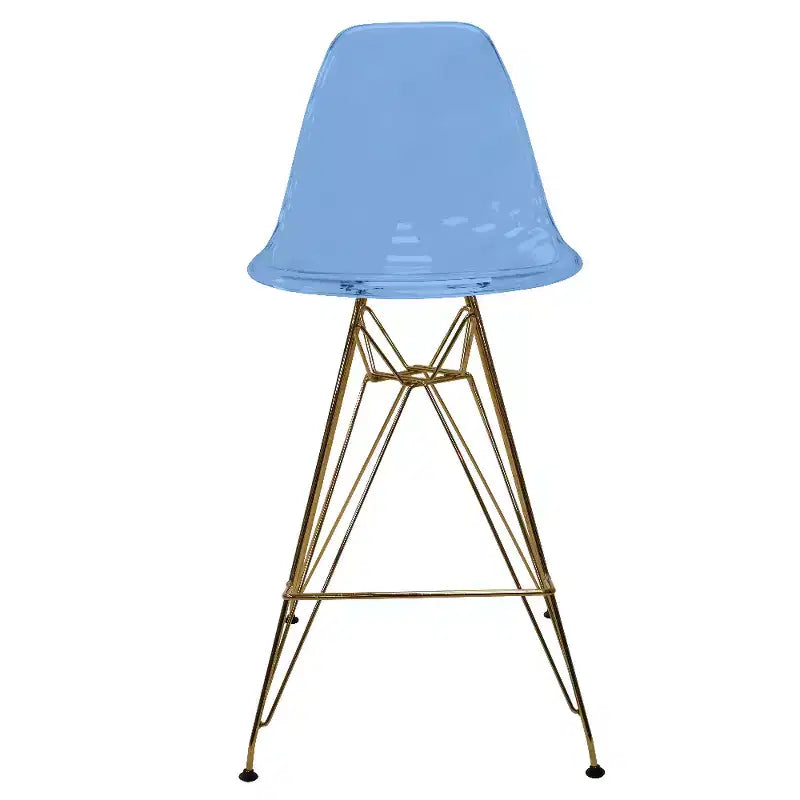 Tabouret de Bar Moderne en Acrylique LeisureMod Cresco, Base et Repose-Pieds en Acier Doré, Chaise de Hauteur Comptoir pour Cuisine, Bar à Petit-Déjeuner ou Salle à Manger, Lot de 2
