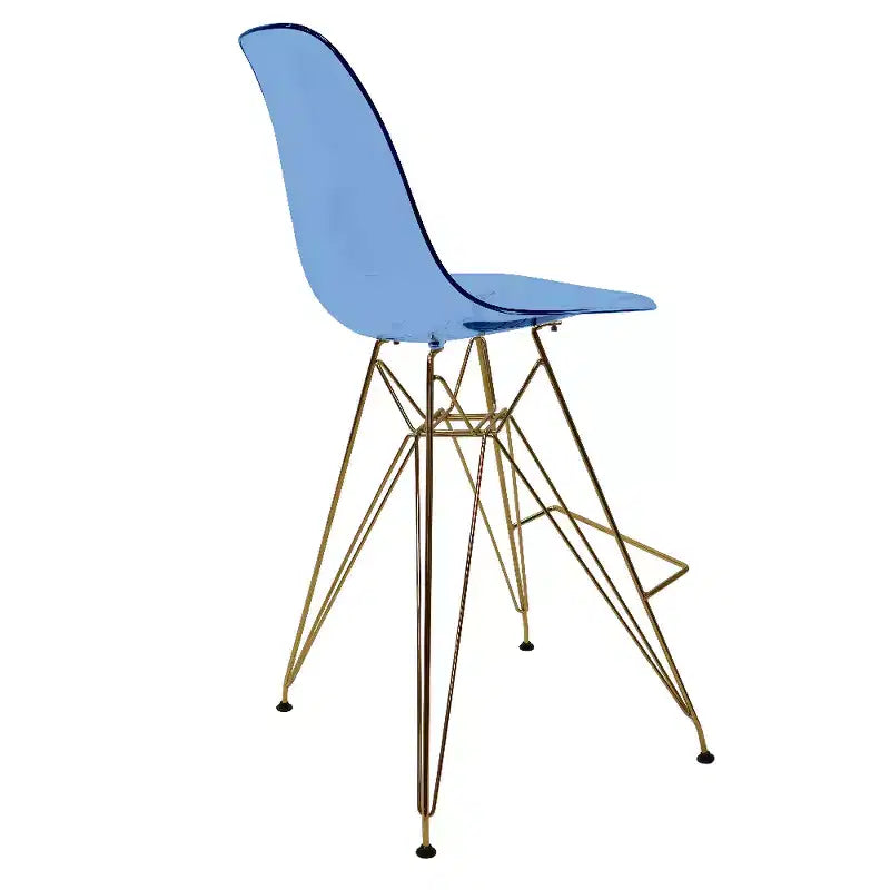 Tabouret de Bar Moderne en Acrylique LeisureMod Cresco, Base et Repose-Pieds en Acier Doré, Chaise de Hauteur Comptoir pour Cuisine, Bar à Petit-Déjeuner ou Salle à Manger, Lot de 2