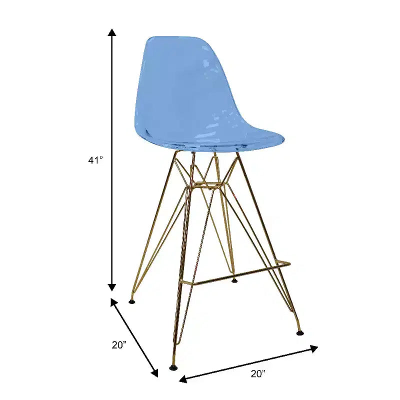 Tabouret de Bar Moderne en Acrylique LeisureMod Cresco, Base et Repose-Pieds en Acier Doré, Chaise de Hauteur Comptoir pour Cuisine, Bar à Petit-Déjeuner ou Salle à Manger, Lot de 2