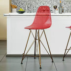 Tabouret de Bar Moderne en Acrylique LeisureMod Cresco, Base et Repose-Pieds en Acier Doré, Chaise de Hauteur Comptoir pour Cuisine, Bar à Petit-Déjeuner ou Salle à Manger, Lot de 2