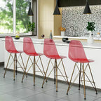 Tabouret de Bar Moderne en Acrylique LeisureMod Cresco, Base et Repose-Pieds en Acier Doré, Chaise de Hauteur Comptoir pour Cuisine, Bar à Petit-Déjeuner ou Salle à Manger, Lot de 2