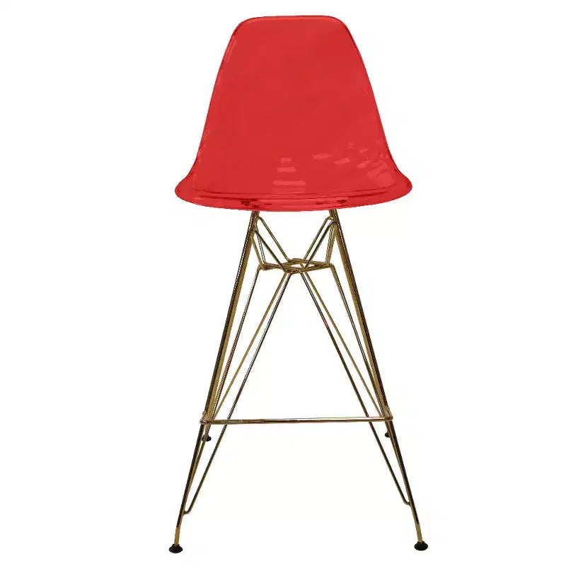 Tabouret de Bar Moderne en Acrylique LeisureMod Cresco, Base et Repose-Pieds en Acier Doré, Chaise de Hauteur Comptoir pour Cuisine, Bar à Petit-Déjeuner ou Salle à Manger, Lot de 2