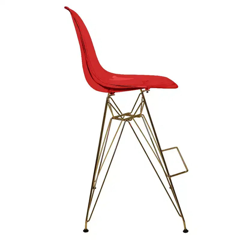 Tabouret de Bar Moderne en Acrylique LeisureMod Cresco, Base et Repose-Pieds en Acier Doré, Chaise de Hauteur Comptoir pour Cuisine, Bar à Petit-Déjeuner ou Salle à Manger, Lot de 2