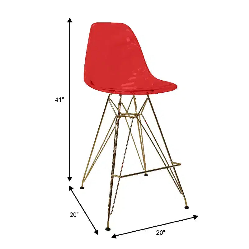 Tabouret de Bar Moderne en Acrylique LeisureMod Cresco, Base et Repose-Pieds en Acier Doré, Chaise de Hauteur Comptoir pour Cuisine, Bar à Petit-Déjeuner ou Salle à Manger, Lot de 2