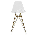 Tabouret de Bar Moderne en Acrylique LeisureMod Cresco, Base et Repose-Pieds en Acier Doré, Chaise de Hauteur Comptoir pour Cuisine, Bar à Petit-Déjeuner ou Salle à Manger, Lot de 2