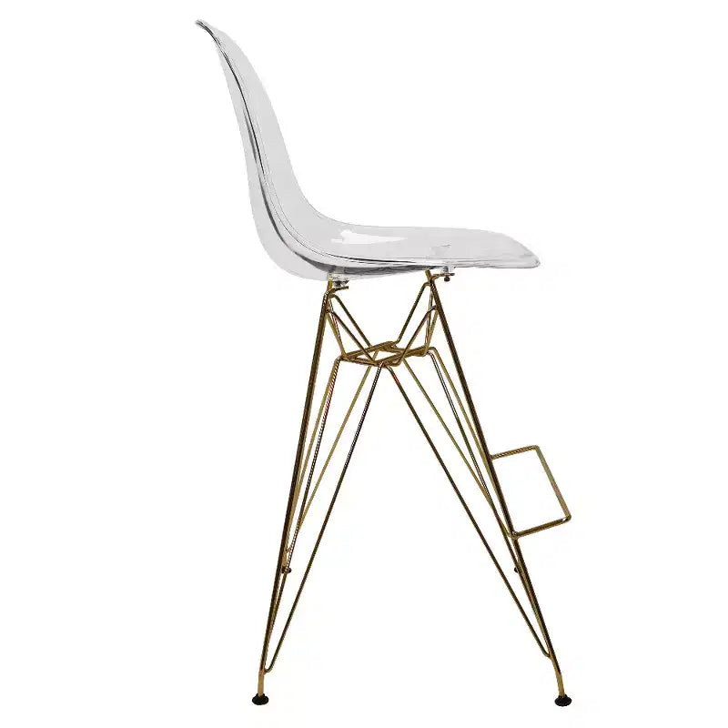 Tabouret de Bar Moderne en Acrylique LeisureMod Cresco, Base et Repose-Pieds en Acier Doré, Chaise de Hauteur Comptoir pour Cuisine, Bar à Petit-Déjeuner ou Salle à Manger, Lot de 2