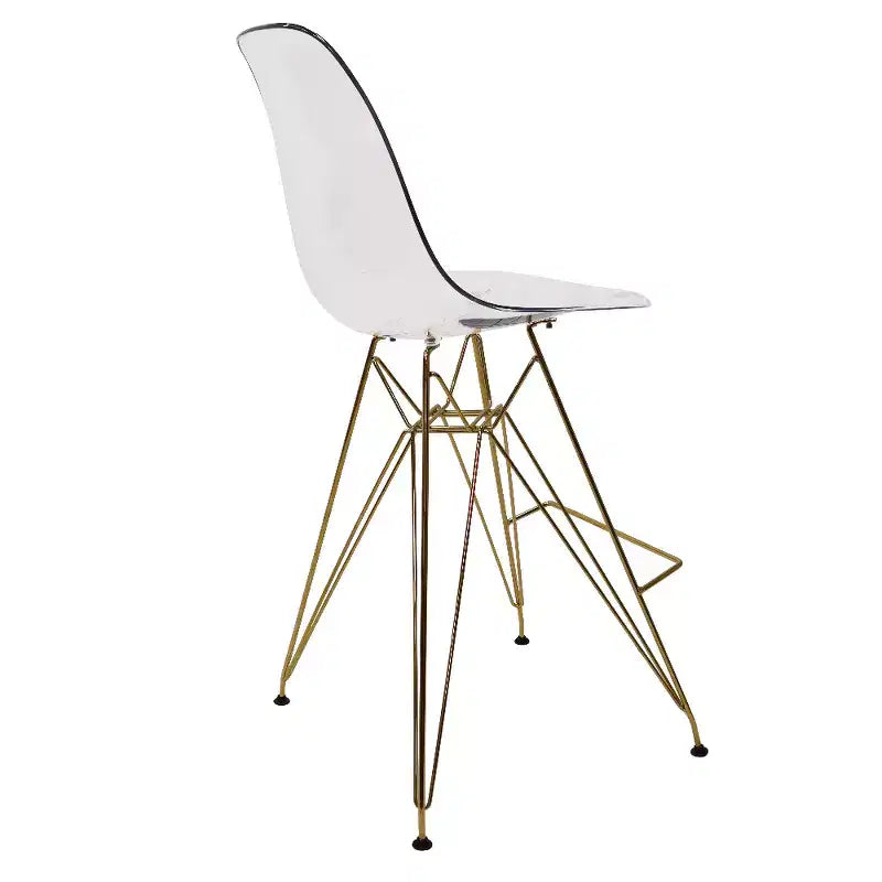 Tabouret de Bar Moderne en Acrylique LeisureMod Cresco, Base et Repose-Pieds en Acier Doré, Chaise de Hauteur Comptoir pour Cuisine, Bar à Petit-Déjeuner ou Salle à Manger, Lot de 2