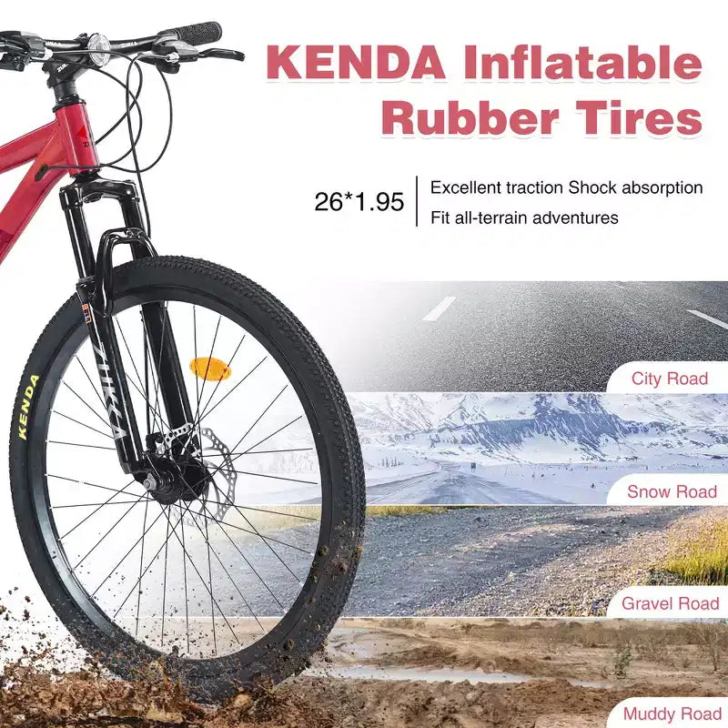 VTT tout suspendu Whisen 26 avec dérailleur arrière 8 vitesses, pneus KENDA à fourche, freins à double disque