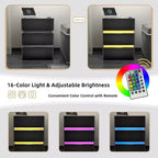 Table de Chevet VINGLI LED avec Station de Recharge, Table de Chevet 3 Tiroirs Noir