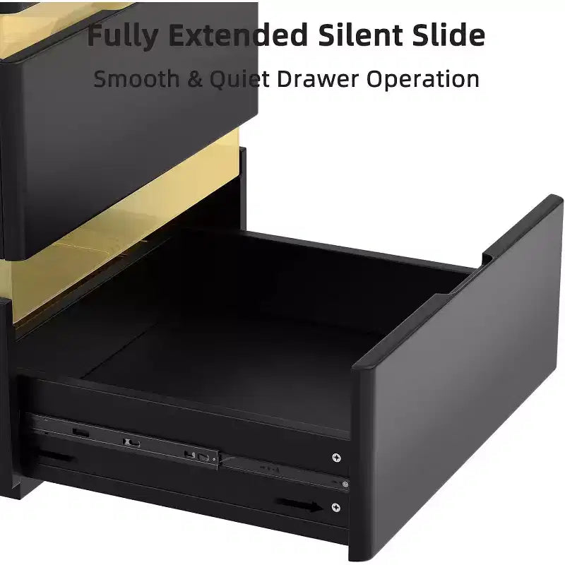 Table de Chevet VINGLI LED avec Station de Recharge, Table de Chevet 3 Tiroirs Noir
