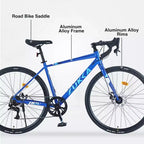 Whisen Vélo de route 28 pouces, vélo d'extérieur pour adultes avec 7 vitesses, cadre en alliage d'aluminium pour hommes et femmes