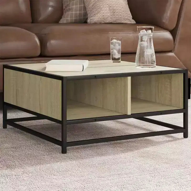 Table basse de rangement Clihome, table moderne carrée avec compartiment caché spacieux, finition mate