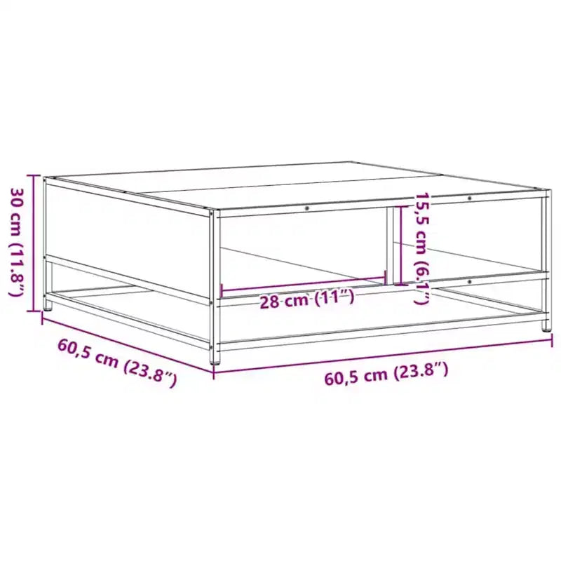 Table basse de rangement Clihome, table moderne carrée avec compartiment caché spacieux, finition mate