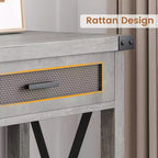 Console en rotin de 43 pouces, Table d'entrée avec 2 tiroirs de rangement et porte coulissante, Table de couloir, Table console de canapé pour salon