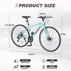 Vélo de route Whisen 28, vélo de ville hybride avec cadre en alliage d'aluminium Shimano 7 vitesses et freins à double disque