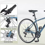 Vélo de route Whisen 28, vélo de ville hybride avec cadre en alliage d'aluminium Shimano 7 vitesses et freins à double disque