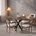 Table à manger ronde et moderne, table de cuisine et de salle à manger minimaliste avec pieds métalliques croisés, meubles pour la maison ou le bureau