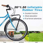 Vélo Whisen 26 pouces style vintage, vélo de ville rétro avec 7 vitesses, cadre en acier, double freins