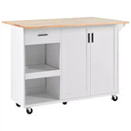 Îlot de cuisine Okak avec plan de travail pliable et étagère coulissante, îlot de cuisine sur roulettes avec porte-serviettes et tiroir pour la cuisine