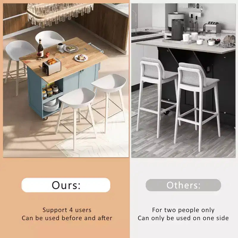 Îlot de cuisine Okak avec plan de travail pliable et étagère coulissante, îlot de cuisine sur roulettes avec porte-serviettes et tiroir pour la cuisine
