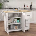 Okak Modern Kitchen Island with Extensible Wooden Table Top, Kitchen Cart with Spice Rack and Towel Rack for Kitchen, Dining Room, White