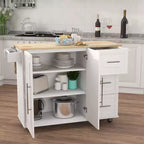 Okak Modern Kitchen Island with Extensible Wooden Table Top, Kitchen Cart with Spice Rack and Towel Rack for Kitchen, Dining Room, White
