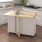 Îlot de cuisine moderne Okak avec plateau de table extensible en bois, chariot de cuisine avec étagère à épices et porte-serviettes pour cuisine, salle à manger, blanc