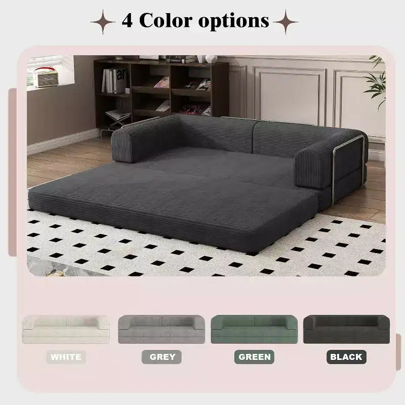 Canapé-lit pliable en velours côtelé, matelas pliant avec cadre à forme fixe, futon 3 places dépliable king size pour la maison et le bureau