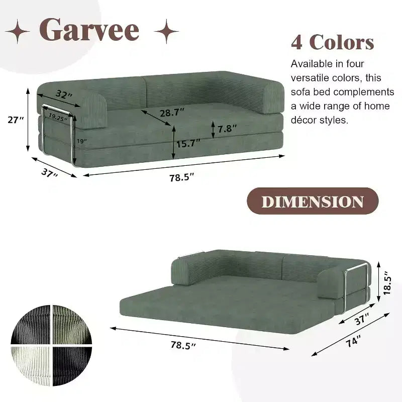 Canapé-lit pliable en velours côtelé, matelas pliant avec cadre à forme fixe, futon 3 places dépliable king size pour la maison et le bureau