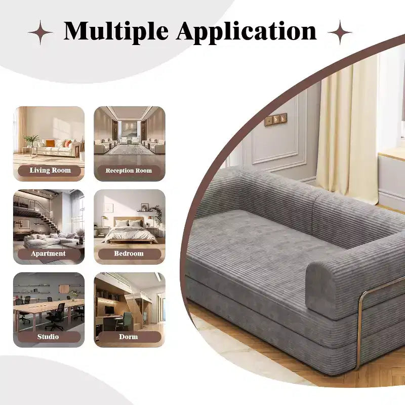 Canapé-lit pliable en velours côtelé, matelas pliant avec cadre à forme fixe, futon 3 places dépliable king size pour la maison et le bureau