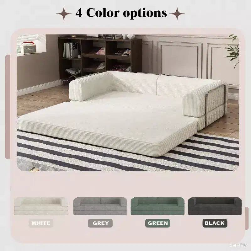 Canapé-lit pliable en velours côtelé, matelas pliant avec cadre à forme fixe, futon 3 places dépliable king size pour la maison et le bureau