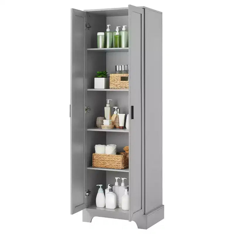 Meuble Colonne de Salle de Bain, Meuble de Rangement Autonome avec 2 Portes et 4 Étagères, Tour de Linge Autoportante pour Cuisine