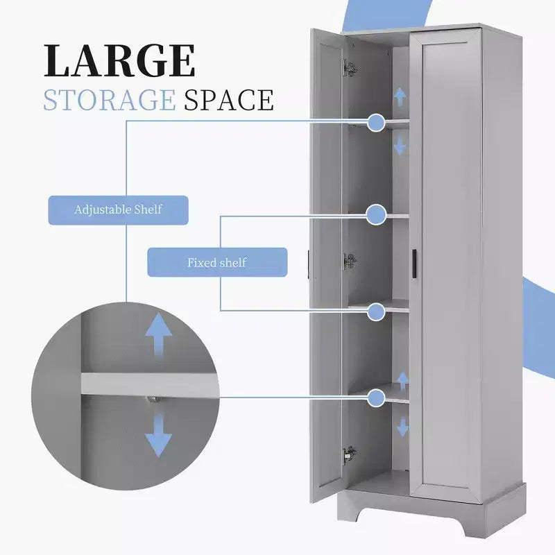 Meuble Colonne de Salle de Bain, Meuble de Rangement Autonome avec 2 Portes et 4 Étagères, Tour de Linge Autoportante pour Cuisine