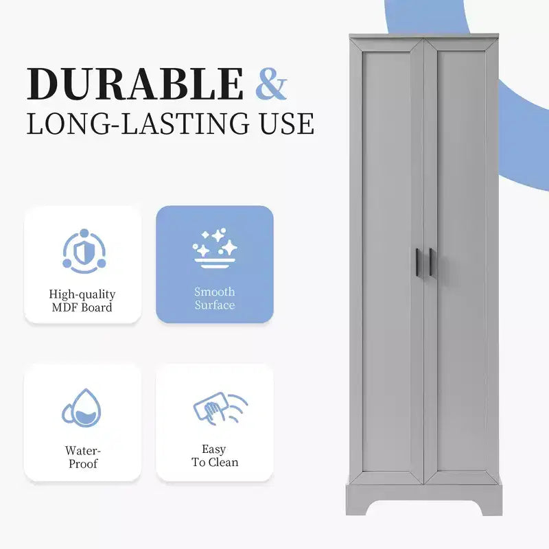 Meuble Colonne de Salle de Bain, Meuble de Rangement Autonome avec 2 Portes et 4 Étagères, Tour de Linge Autoportante pour Cuisine