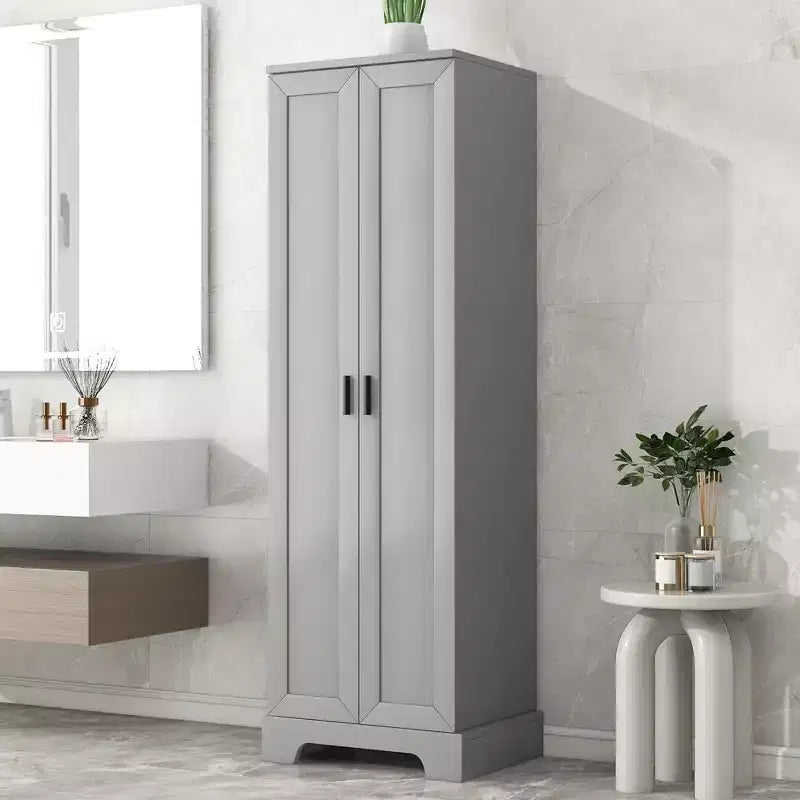Meuble Colonne de Salle de Bain, Meuble de Rangement Autonome avec 2 Portes et 4 Étagères, Tour de Linge Autoportante pour Cuisine