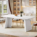 Lantine Large Rectangle Dining Table for 4-6 People, 63 Modern Kitchen Table with Glossy Tabletop and Double Robust Pedestal for Dining Room White