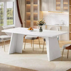 Lantine Large Rectangle Dining Table for 4-6 People, 63 Modern Kitchen Table with Glossy Tabletop and Double Robust Pedestal for Dining Room White