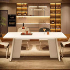 Table à manger rectangulaire Lantine pour 4 à 6 personnes, table de cuisine moderne de 160 cm avec plateau brillant et double pied robuste pour salle à manger, blanc