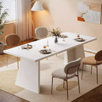 Table à manger rectangulaire Lantine pour 4 à 6 personnes, table de cuisine moderne de 160 cm avec plateau brillant et double pied robuste pour salle à manger, blanc