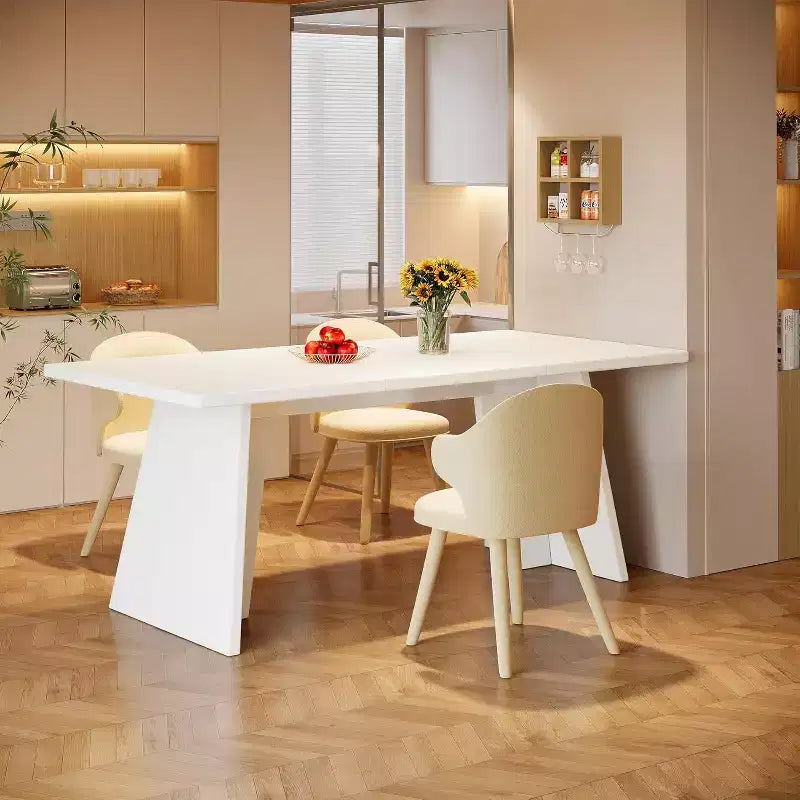 Table à manger rectangulaire Lantine pour 4 à 6 personnes, table de cuisine moderne de 160 cm avec plateau brillant et double pied robuste pour salle à manger, blanc
