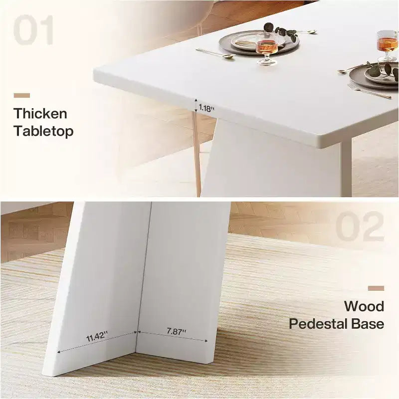 Table à manger rectangulaire Lantine pour 4 à 6 personnes, table de cuisine moderne de 160 cm avec plateau brillant et double pied robuste pour salle à manger, blanc