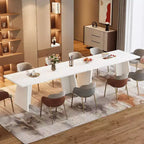 Table à manger rectangulaire Lantine pour 4 à 6 personnes, table de cuisine moderne de 160 cm avec plateau brillant et double pied robuste pour salle à manger, blanc