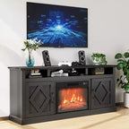 Meuble TV avec cheminée pour téléviseurs de 67 pouces Meuble TV avec cheminée et rangements à portes vitrées Télécommande incluse, Intensité de la flamme réglable