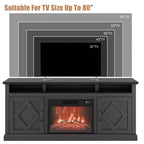 Meuble TV avec cheminée pour téléviseurs de 67 pouces Meuble TV avec cheminée et rangements à portes vitrées Télécommande incluse, Intensité de la flamme réglable