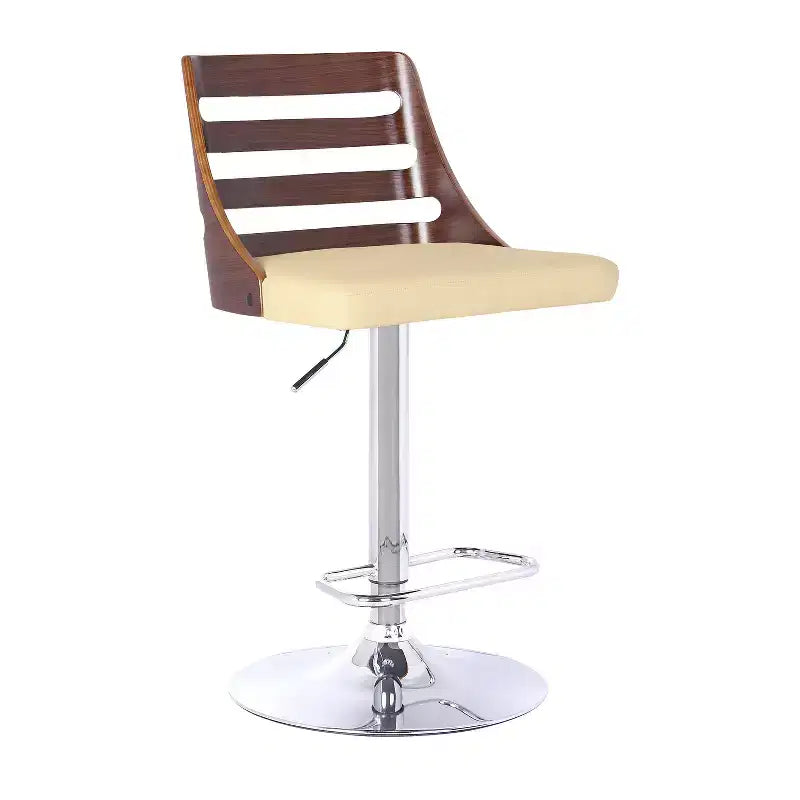 HomeStock Storm Barstool in Chrome finish with Walnut wood and Cream Faux Leather