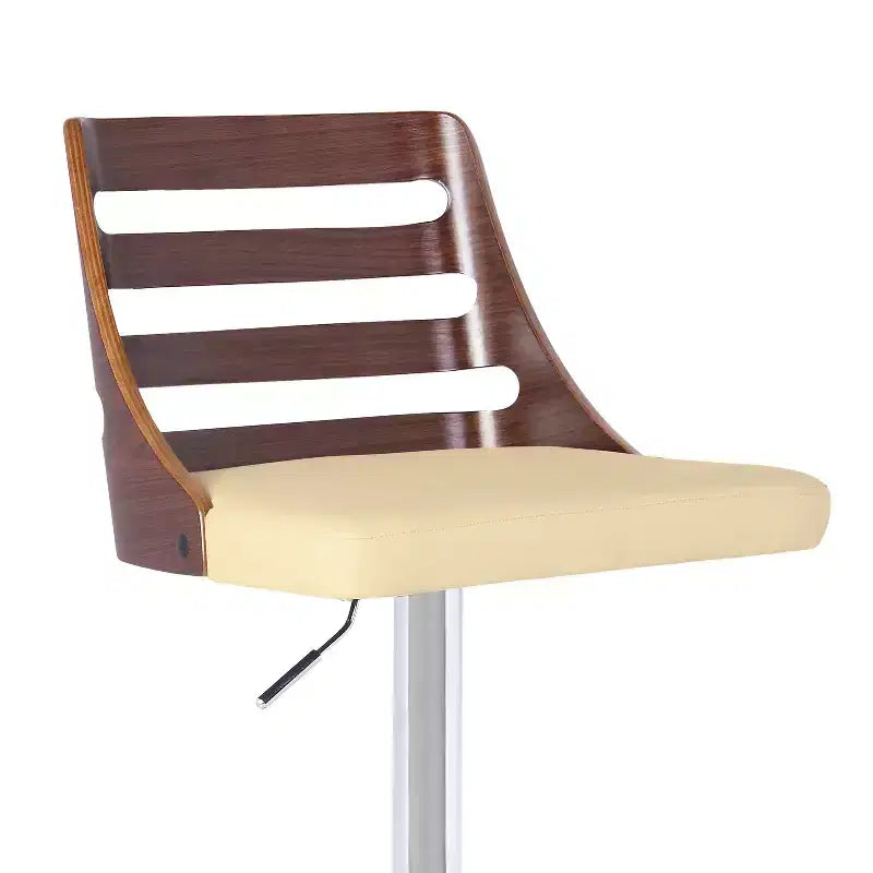 Tabouret de bar HomeStock Storm, finition chrome, bois de noyer et similicuir crème