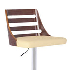 Tabouret de bar HomeStock Storm, finition chrome, bois de noyer et similicuir crème